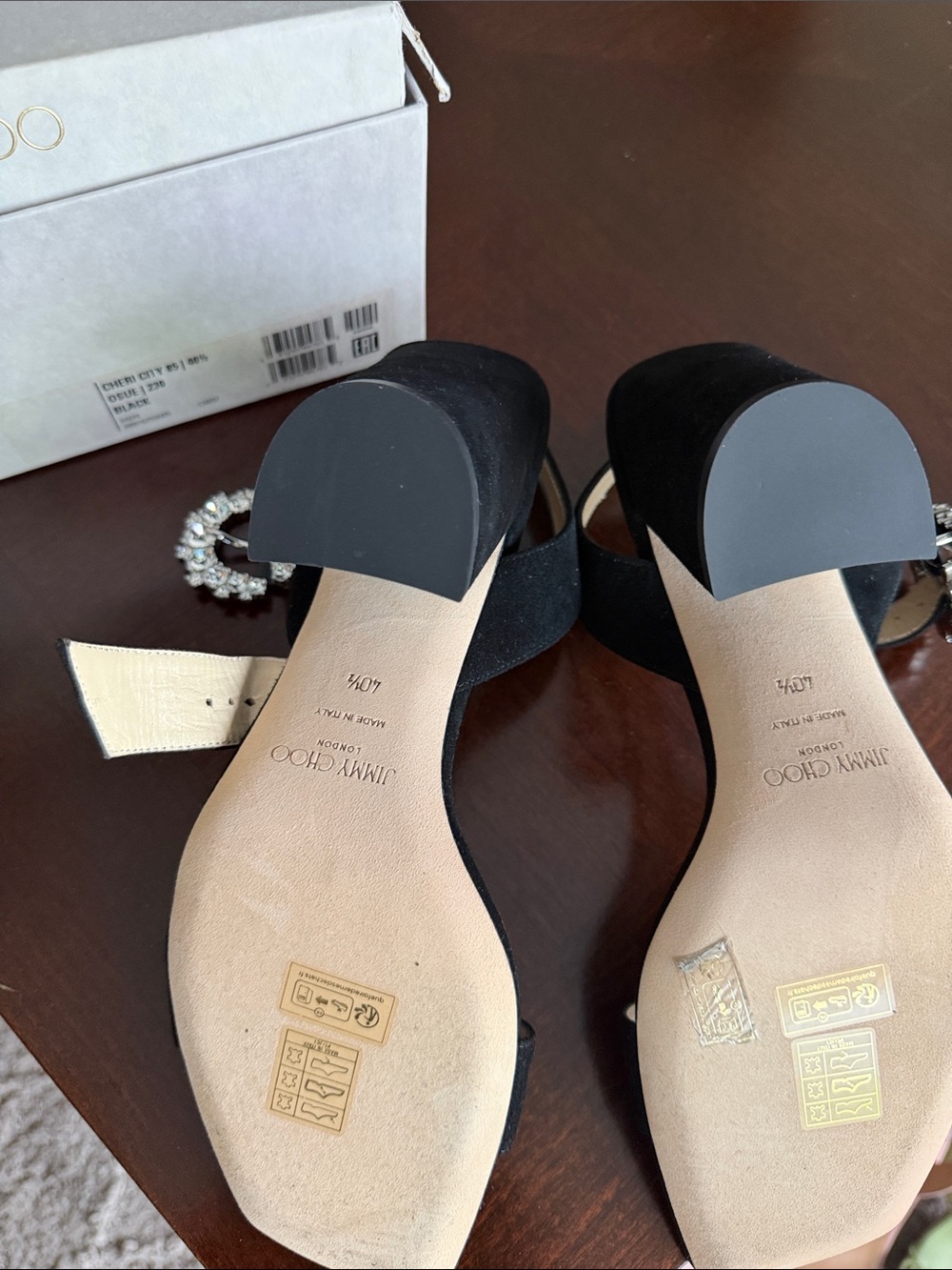Jimmy Choo Black Suede Crystal-Buckle Block Heel Sandals nwt size 40.5 - Picture 4 of 10